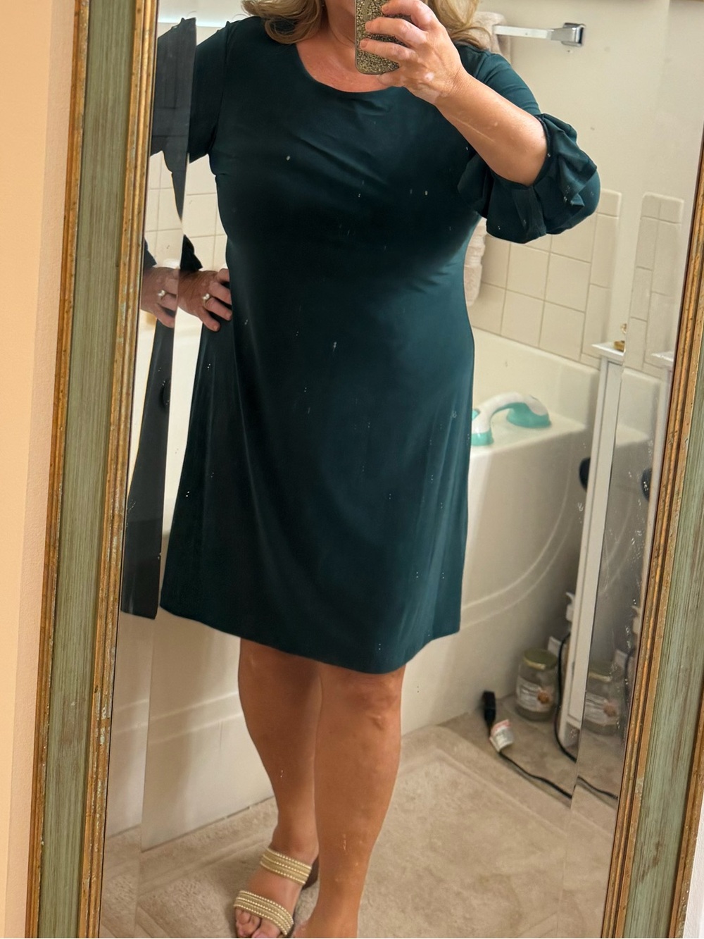 Tommy Hilfiger Dark Teal Long-Sleeve Midi Shift Dress